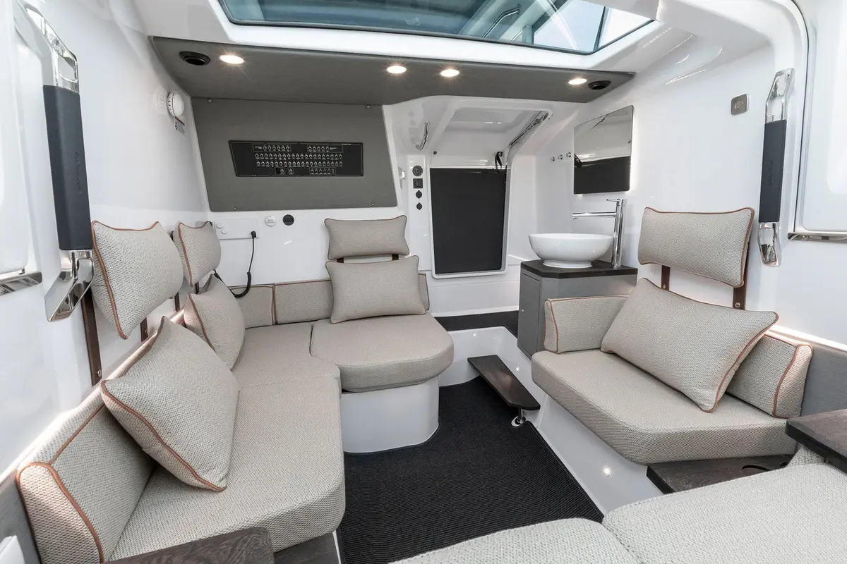 Axopar 37, master cabin — Sardinia Yacht Hire, Sardinia. Fast, open-deck day trips to Maddalena's coves