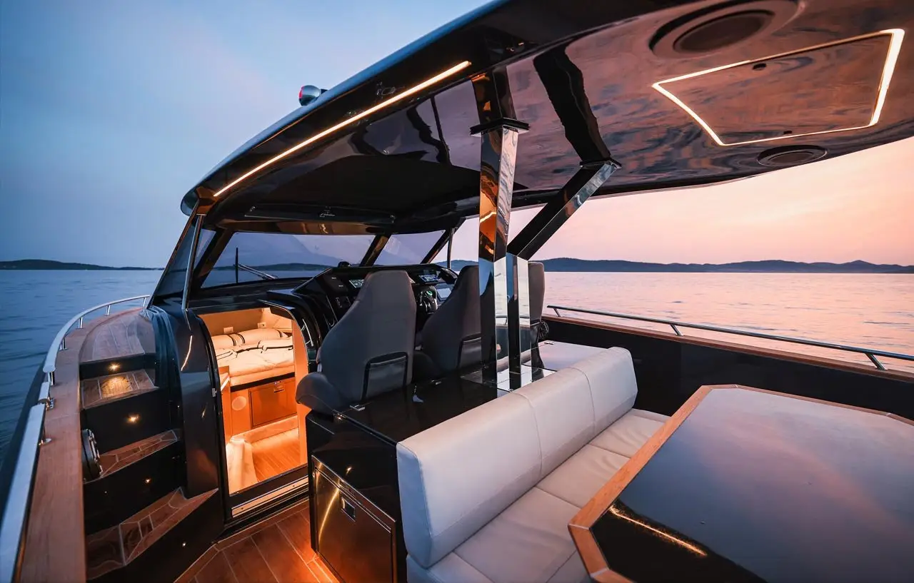 Forza 37, main deck — Sardinia Yacht Hire, Sardinia. Speed and shallow water for a nine-guest day out
