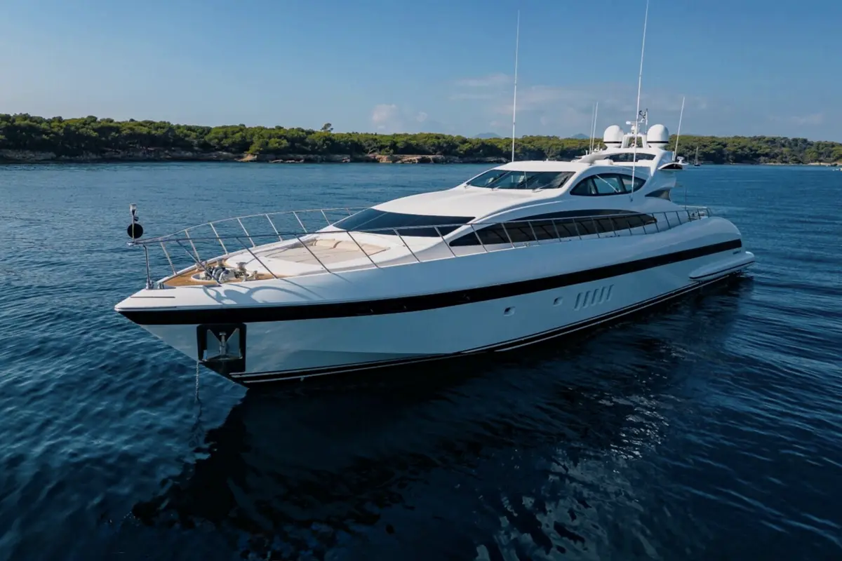 Mangusta 105, camarote principal — Sardinia Yacht Hire, Cerdeña. Planeador de 31 metros para tramos veloces de costa