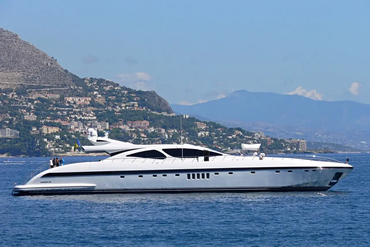 Mangusta 130, exterior — Sardinia Yacht Hire, Sardinia. A fast 40-metre hull built for covering coastline
