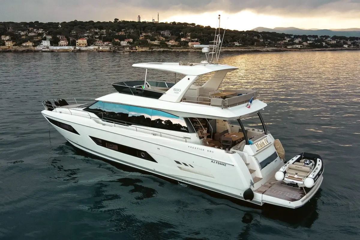 Prestige 680 — Sardinia Yacht Hire, Sardinia. Four private cabins for slower Sardinian mornings