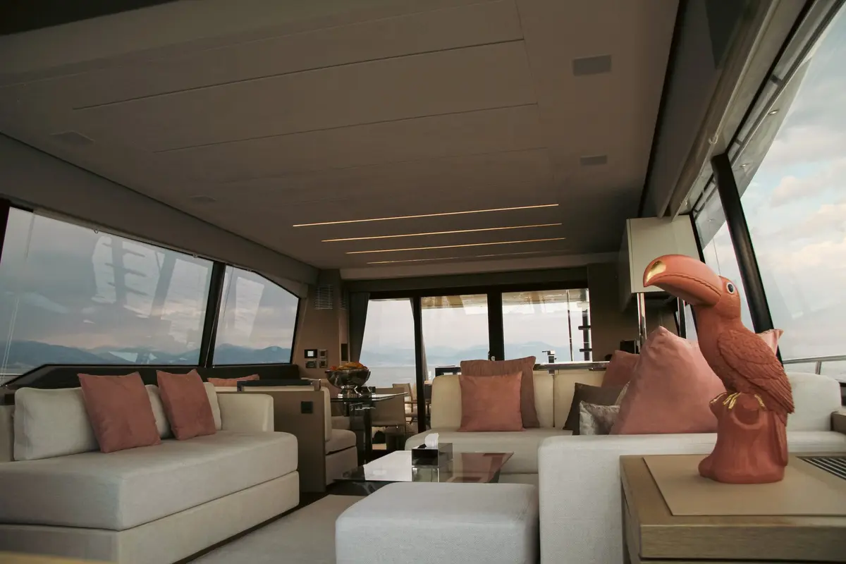 Prestige 680, salon — Sardinia Yacht Hire, Sardinia. Four private cabins for slower Sardinian mornings