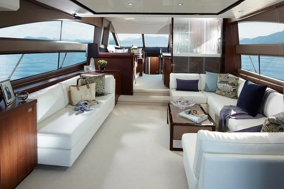 Princess 68 Fly, main deck — Sardinia Yacht Hire, Sardinia. Flybridge comfort for family days along Costa Smeralda