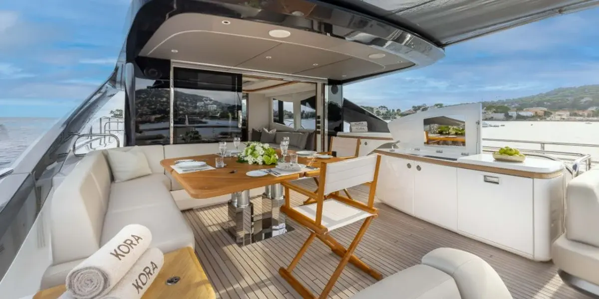 Princess Y80, flybridge — Sardinia Yacht Hire, Sardinia. Five cabins and calm coastal range for longer trips