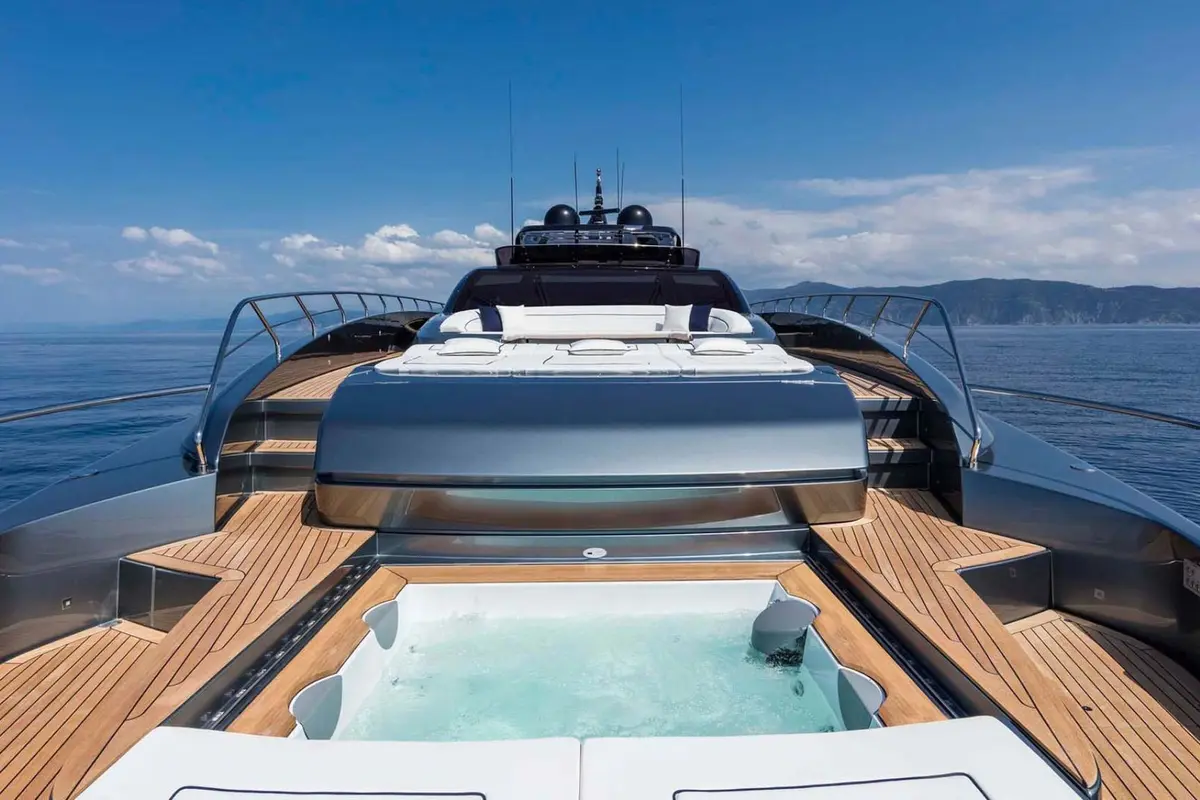 Riva 110, main deck — Sardinia Yacht Hire, Sardinia. Five cabins for slow mornings along Costa Smeralda