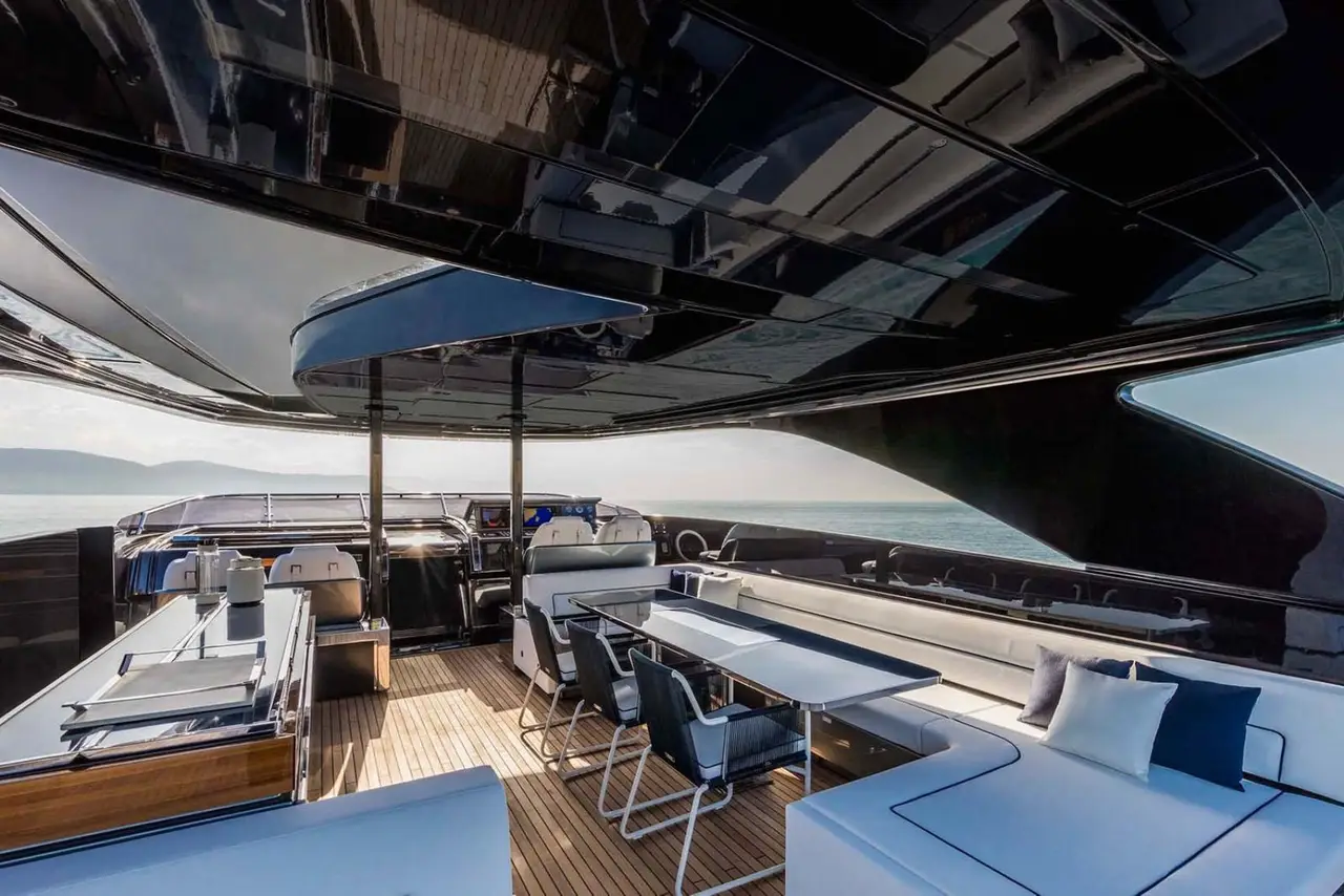 Riva 110, master cabin — Sardinia Yacht Hire, Sardinia. Five cabins for slow mornings along Costa Smeralda