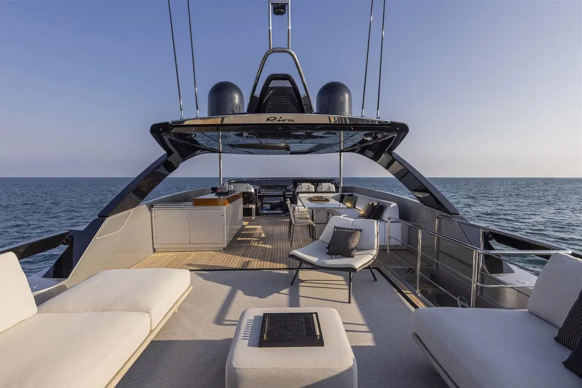 Riva 90, master cabin — Sardinia Yacht Hire, Sardinia. Five cabins built for slow coastal cruising