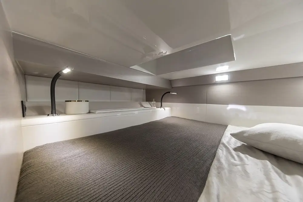 Sacs 47, master cabin — Sardinia Yacht Hire, Sardinia. Fast, open-deck runs into the Maddalena's coves